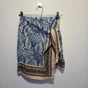 LOFT Boho Teal Leaf Print Wrap Skirt NWT Sz 2P 2 Petite